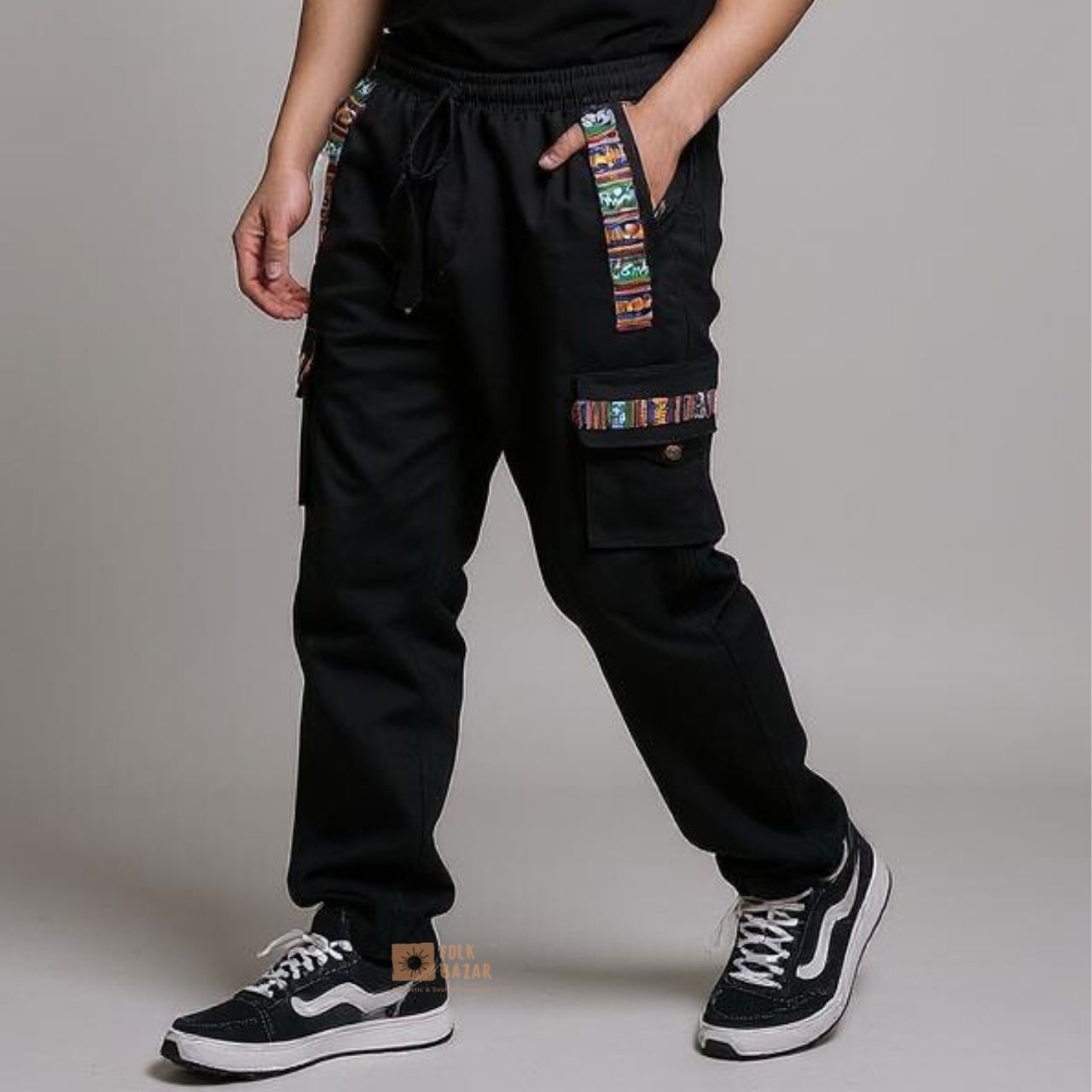 Unisex Cotton Joggers - Black (with Cargo pockets)